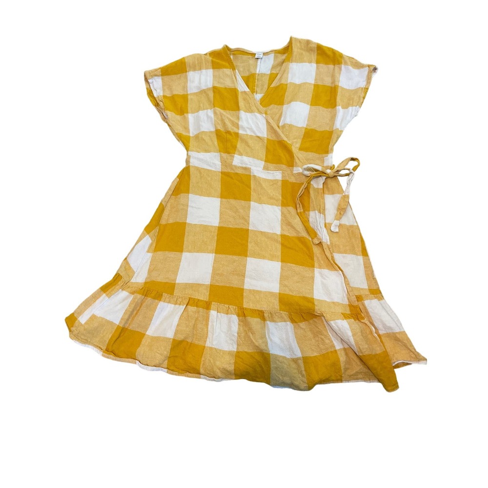 Old Navy Yellow & White Checker Wrap Mini Dress Large